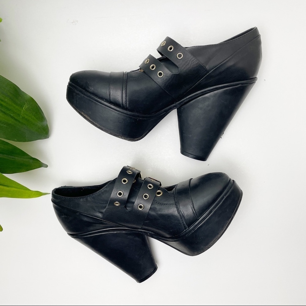 The Kooples Black Leather Chunky Platform Ankle Booties 38